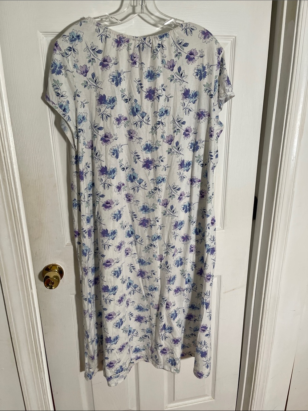 Earth Angels Floral Cotton Nightgown in White with Blue & Purple Flowers - Picture 8 of 8